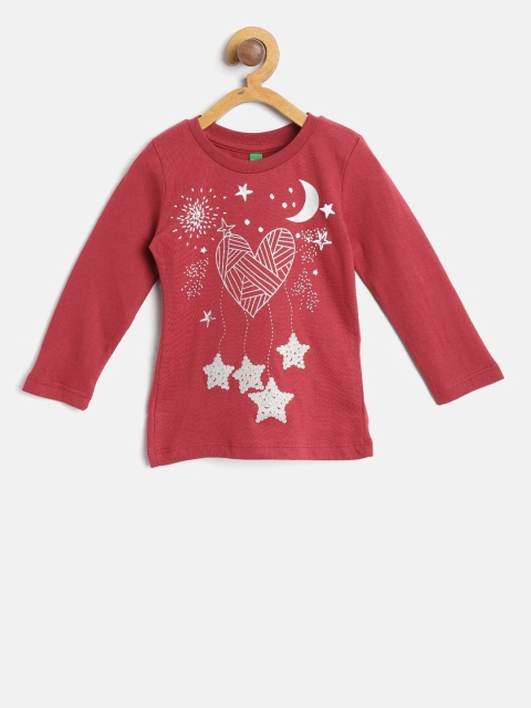 

United Colors of Benetton Girls Maroon Printed Round Neck T-shirt