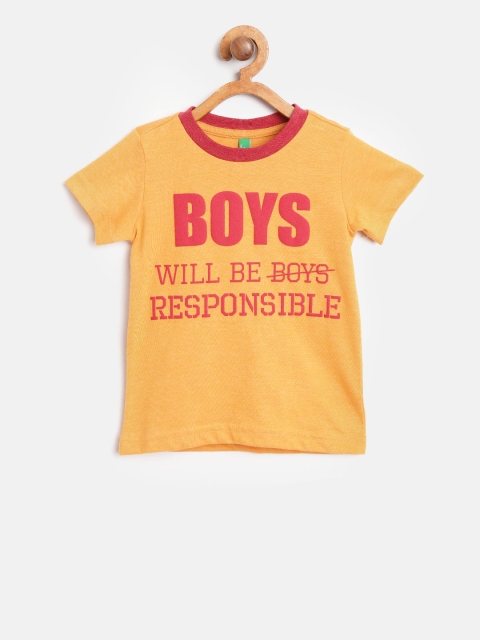 

United Colors of Benetton Boys Mustard Yellow Printed Round Neck T-shirt