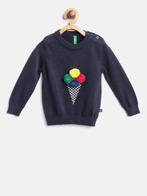 

United Colors of Benetton Girls Navy Blue Applique Detail Pullover