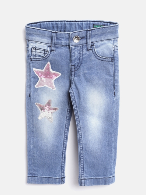 

United Colors of Benetton Girls Blue Slim Fit Mid-Rise Clean Look Stretchable Jeans