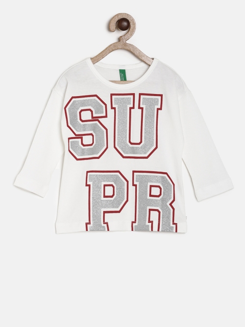 

United Colors of Benetton Girls White Printed Round Neck T-shirt
