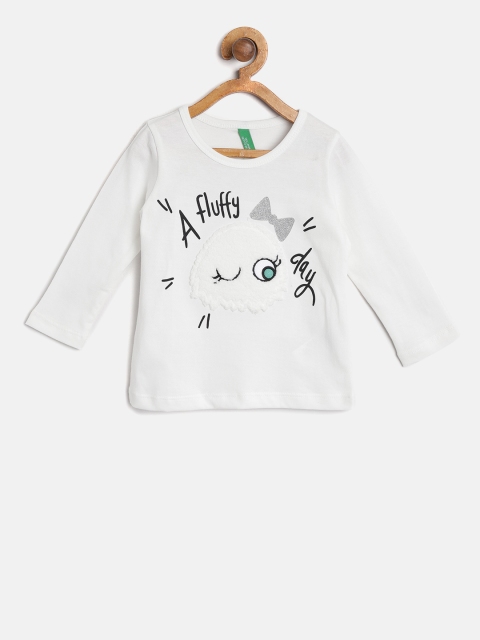 

United Colors of Benetton Girls Off-White Printed Round Neck T-shirt