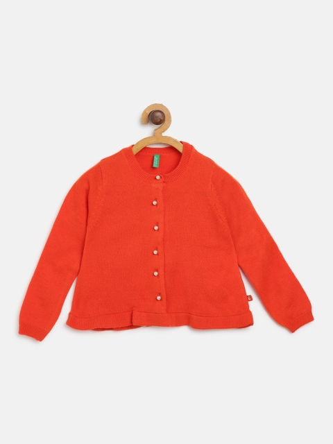 

United Colors of Benetton Girls Orange Solid Cardigan Sweater