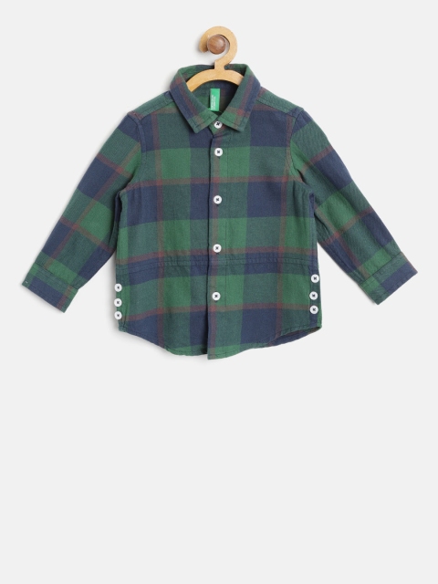 

United Colors of Benetton Boys Olive Green & Navy Regular Fit Checked Casual Shirt