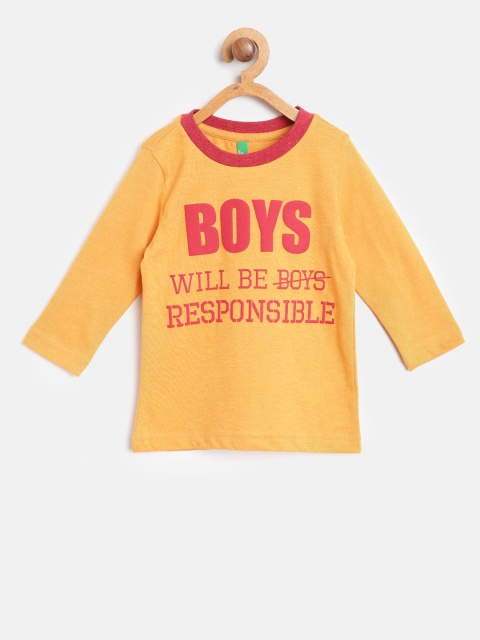 

United Colors of Benetton Boys Mustard Yellow Printed Round Neck T-shirt