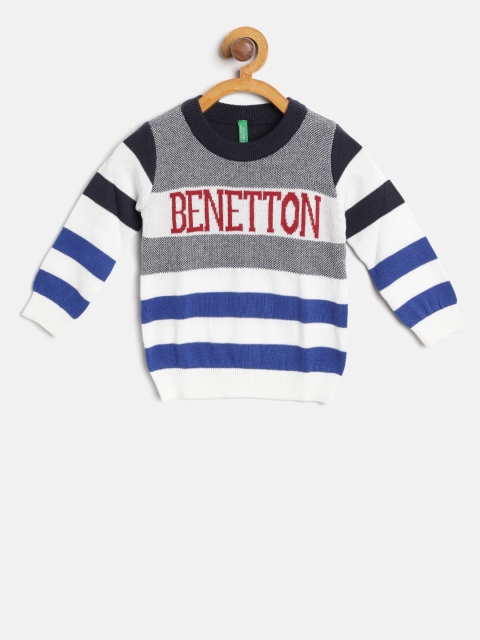 

United Colors of Benetton Boys Blue & White Striped Pullover