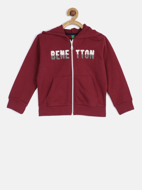 

United Colors of Benetton Boys Maroon Solid Hooded Sweatshirt