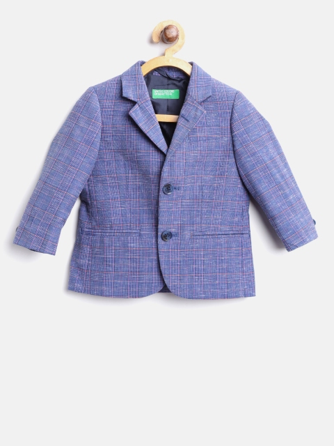 

United Colors of Benetton Boys Blue Checked Single Breasted Blazer