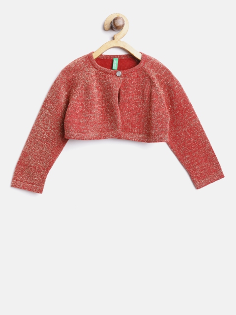 

United Colors of Benetton Red Solid Cropped Button Shrug