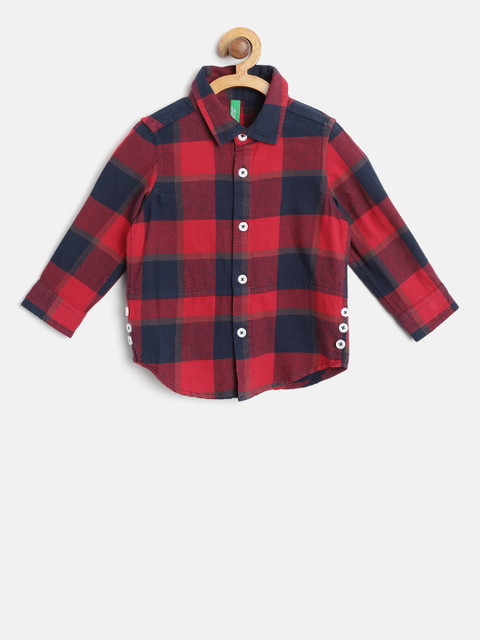 

United Colors of Benetton Boys Red & Navy Regular Fit Checked Casual Shirt