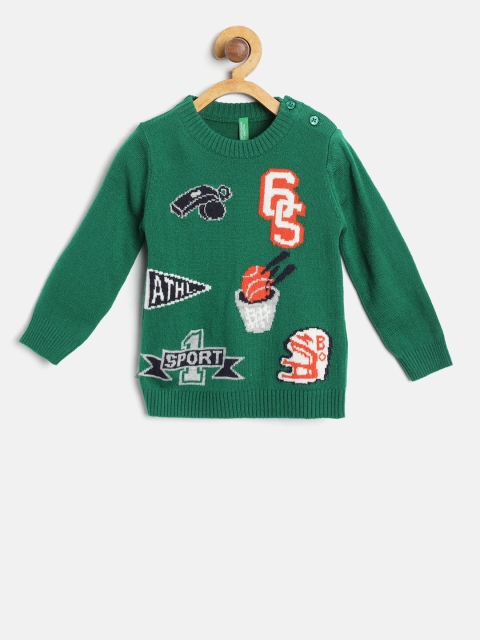

United Colors of Benetton Boys Green Self-Design Pullover