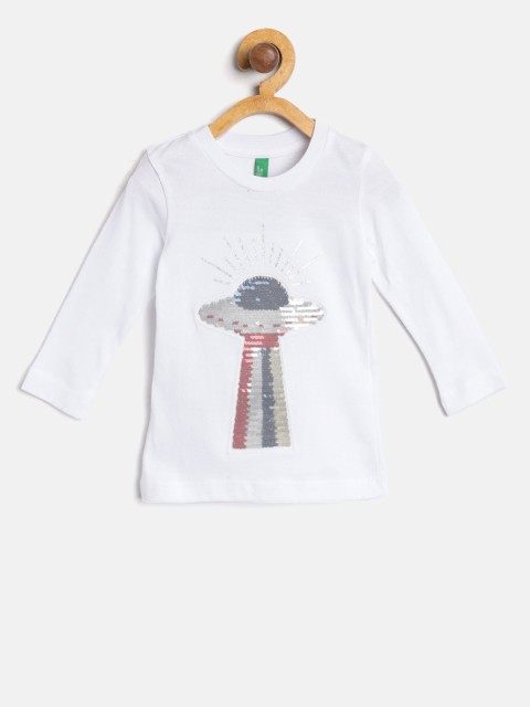 

United Colors of Benetton Girls White Printed Round Neck T-shirt