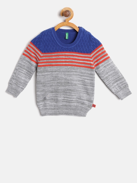 

United Colors of Benetton Boys Grey Melange & Blue Pullover
