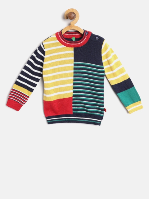 

United Colors of Benetton Boys Navy Blue & Yellow Striped Pullover