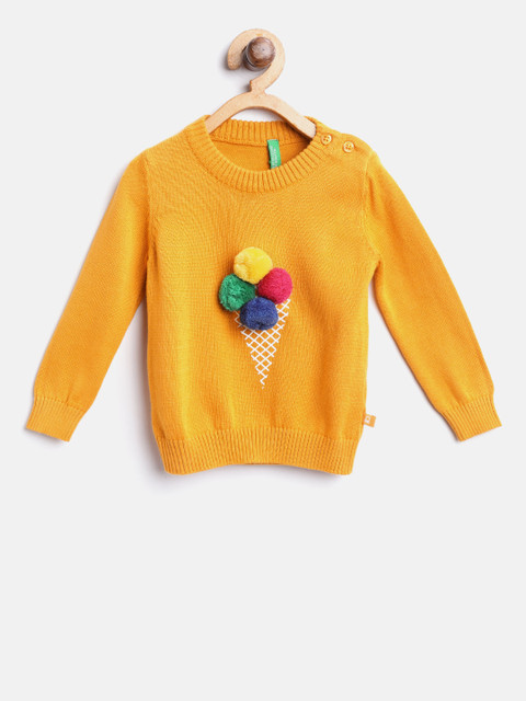 

United Colors of Benetton Girls Mustard Yellow Applique Detail Pullover