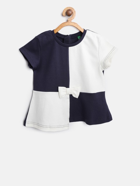 

United Colors of Benetton Girls Navy & White Colourblocked A-Line Top, Navy blue