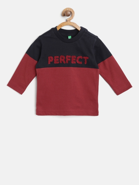 

United Colors of Benetton Boys Maroon & Navy Blue Colourblocked Round Neck T-shirt