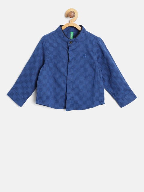 

United Colors of Benetton Boys Blue Regular Fit Dobby Design Casual Shirt