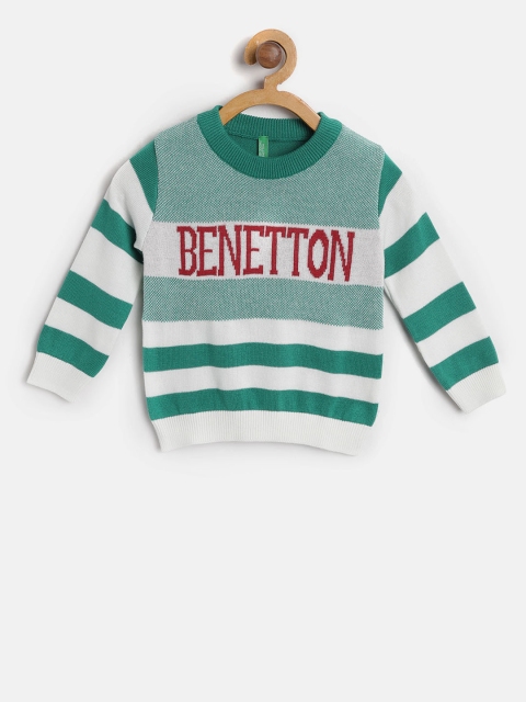 

United Colors of Benetton Boys Green & White Striped Pullover