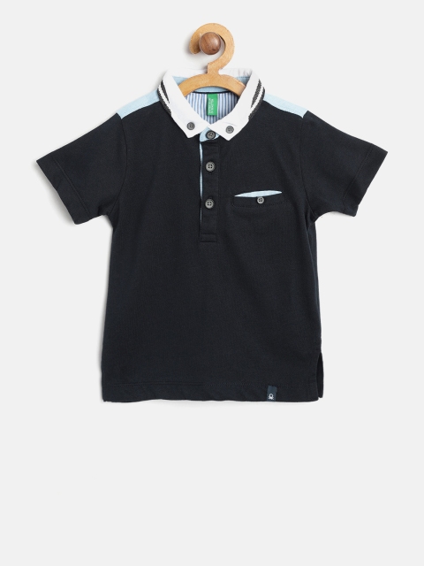 

United Colors of Benetton Boys Navy Blue Solid Polo Collar T-shirt