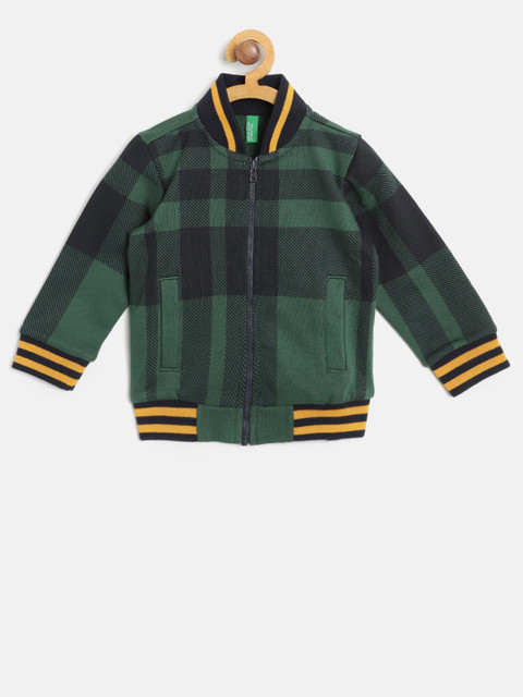 

United Colors of Benetton Boys Green & Black Checked Sweatshirt