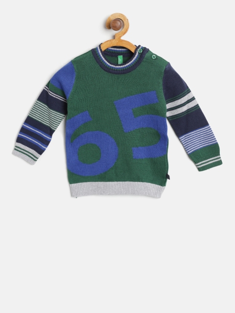 

United Colors of Benetton Boys Green & Blue Self-Design Pullover