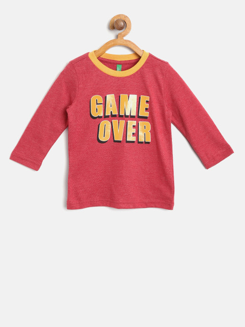 

United Colors of Benetton Boys Red Printed Round Neck Pure Cotton T-shirt