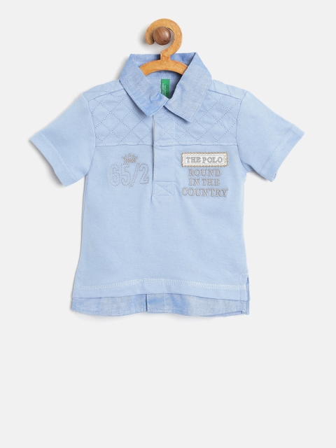 

United Colors of Benetton Boys Blue Applique Detail Polo Collar T-shirt