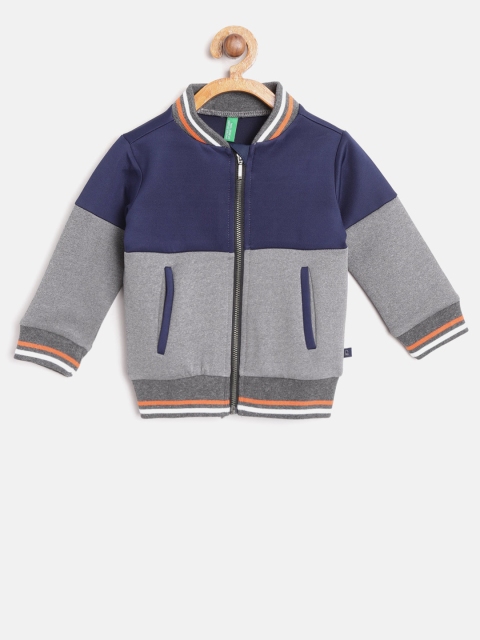

United Colors of Benetton Boys Navy Blue & Grey Colourblocked Sweatshirt