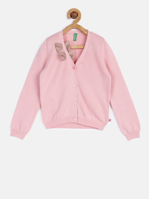 

United Colors of Benetton Girls Pink Solid Cardigan