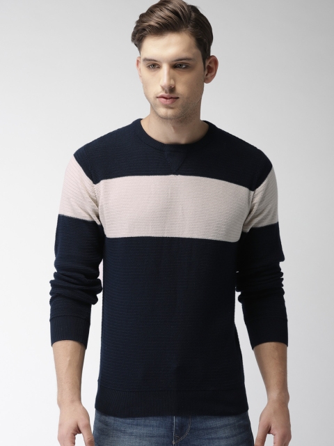 

Arrow Sport Men Navy Blue & Cream-Coloured Colourblocked Pullover