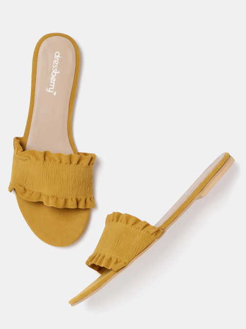 

DressBerry Women Mustard Yellow Solid Synthetic Open Toe Flats