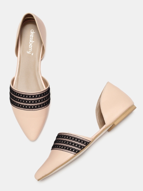 

DressBerry Women Peach-Coloured & Black Embellished Ballerinas