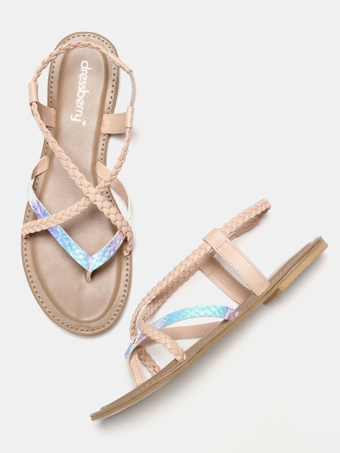 

DressBerry Women Blue & Beige Colourblocked Open Toe Flats