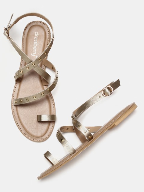 

DressBerry Women Gold-Toned Solid One Toe Flats