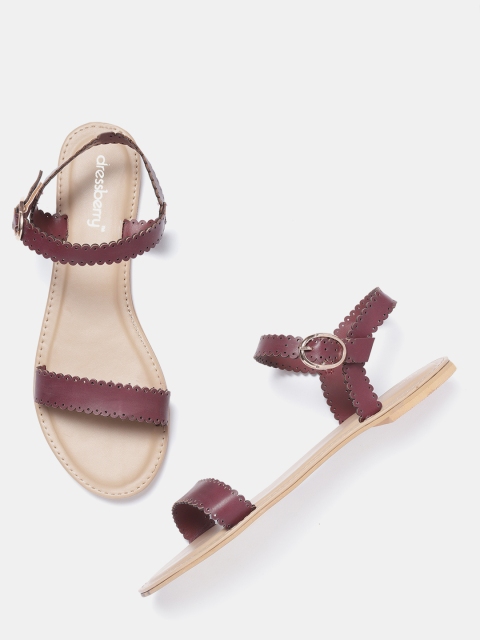 

DressBerry Women Burgundy Solid Open Toe Flats