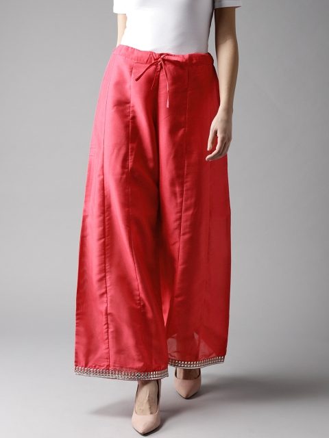 

Moda Rapido Women Pink Hem Design Wide Leg Palazzos