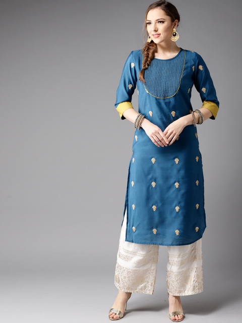 

Moda Rapido Women Teal Blue Embellished Straight Kurta