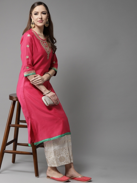 

Moda Rapido Women Pink Yoke Design A-Line Kurta