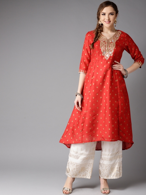 

Moda Rapido Women Red Printed Gotta Patti A-Line Kurta