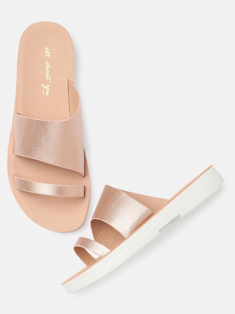 

all about you Women Rose Gold-Toned Solid Open Toe Flats