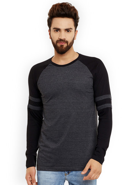 

The Dry State Men Charcoal Colourblocked Round Neck T-shirt