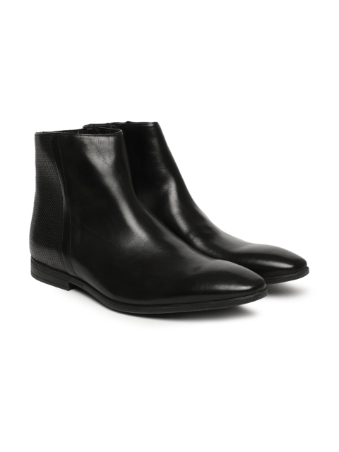 

Clarks Men Black Bampton Solid Leather High-Top Flat Boots