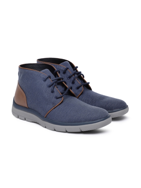 

Clarks Men Navy Blue Solid Canvas Mid-Top Sneakers