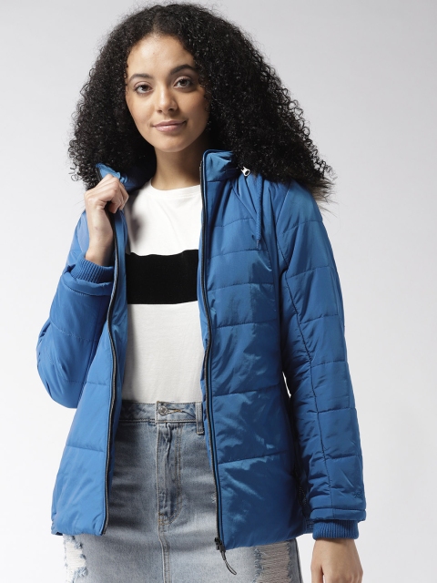 

Fort Collins Women Blue Solid Parka Jacket with Detachable Hood