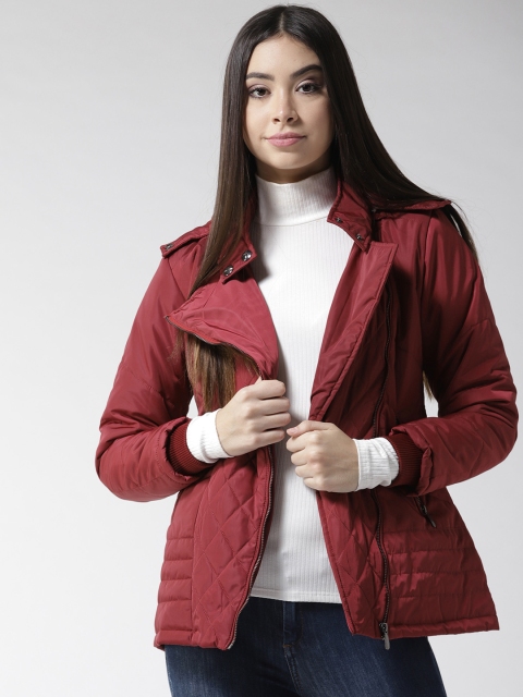 

Fort Collins Women Maroon Solid Parka Jacket with Detachable Hood
