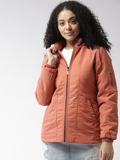 

Fort Collins Women Rust Orange Solid Hooded Parka Jacket
