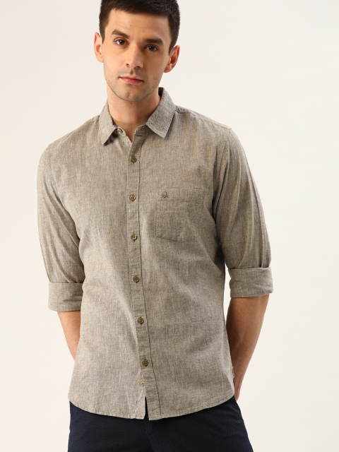

United Colors of Benetton Men Grey Melange Slim Fit Solid Casual Shirt