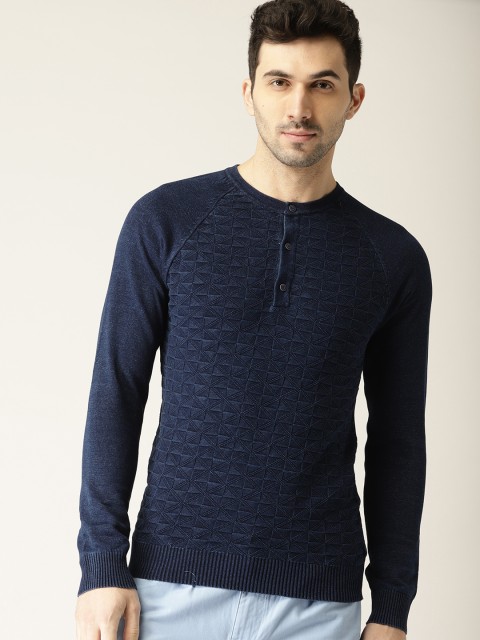 

United Colors of Benetton Men Navy Blue Self Design Pullover