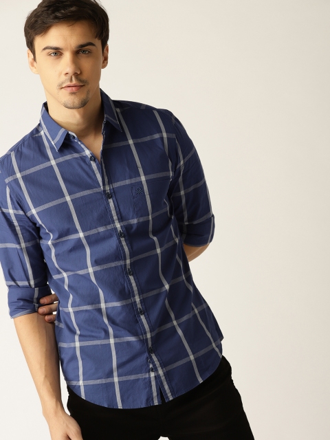 

United Colors of Benetton Men Blue Slim Fit Checked Casual Shirt